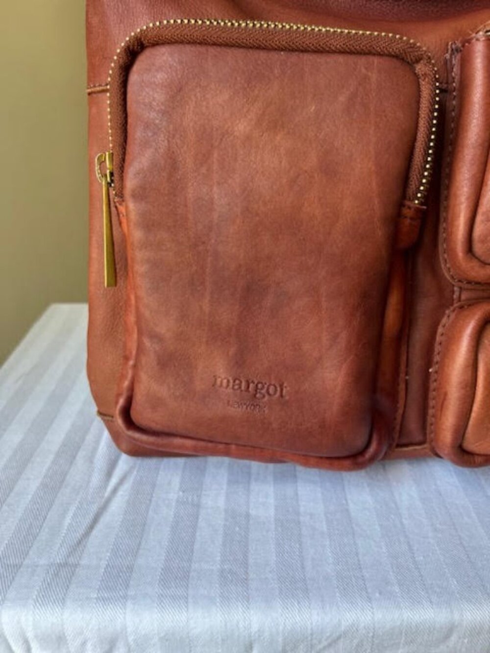 Margot New York Brandy Brown Leather Crossbody Hobo Bag - Picture 5 of 15